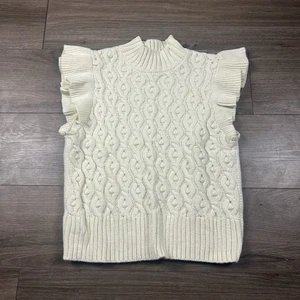 ON 34th Pullover Weste Damen L Creme Zopfmuster Rüschenärmel - Bild 1 von 7