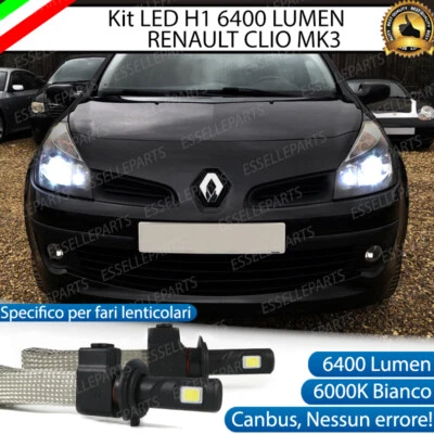 KIT FULL LED RENAULT CLIO MK3 FARO LENTICOLARE H1 6000K BIANCO GHIACCIO NO ERROR - Immagine 1 di 4