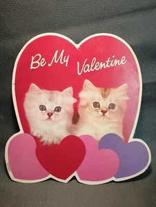 Vintage Valentinstag Stanzdeko Kätzchen Katzen Herz 80er Jahre  - Bild 1 von 8