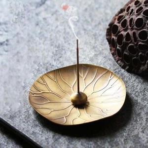 Brass Lotus Leaf Censer Stick Incense Holder Incense Burner Ash Catcher - Picture 1 of 8