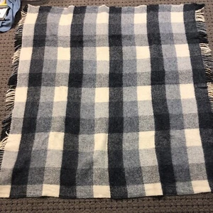 100% WOOL Throw Blanket Cream Gray & Charcoal 53”x51 - Picture 1 of 10