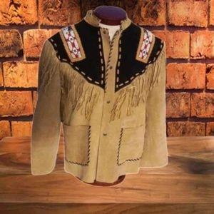 Traditional Native American Leather Fringe Jacket with Navajo Indian Beadwork - Picture 1 of 3