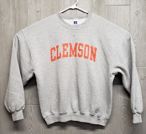 Clemson Tigers Sweatshirt Mens Extra Large Russell Gray Sweater Pullover Vtg XL Cover