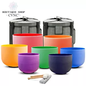 CVNC 432Hz 6-12" 7pcs Color Crystal Singing Bowl Chakra Set Cases Sound Healing - Picture 1 of 8