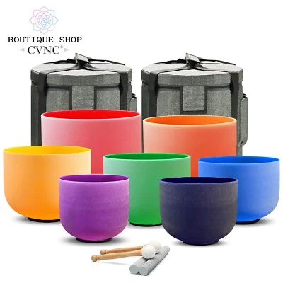 CVNC 432Hz 6-12" 7pcs Color Crystal Singing Bowl Chakra Set Cases Sound Healing - Image 1 of 4