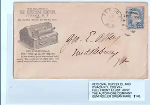 #212 oval Dplx cl Ithaca NY advt THE AUTOPHONE COMPANY GEM ROLLER ORGAN (d104) - Picture 1 of 1