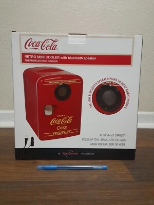 NEW Coca-Cola Portable Mini Cooler with built In Bluetooth Speaker 4 Liter Retro - Image 1 of 2