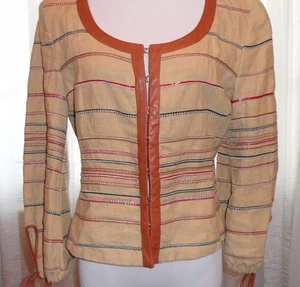 GRAEME BLACK FAB COUTURE SUMMER JACKET, UNIQUE COMBINATION OF LINEN AND LEATHER - Picture 1 of 6