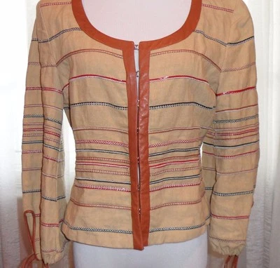 GRAEME BLACK FAB COUTURE SUMMER JACKET, UNIQUE COMBINATION OF LINEN AND LEATHER - Image 1 of 4