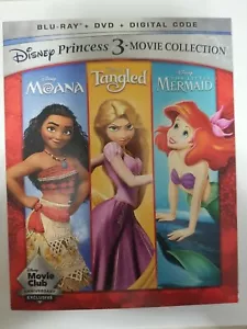 Disney Princess 3-Movie 2021 Moana,Tangled Little Mermaid Blu Ray DVD valentine - Picture 1 of 3