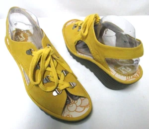 Fly London Yifa nubuck Leather wedge heels sandals yellow NEW Size Sz 41 9 - Picture 1 of 16