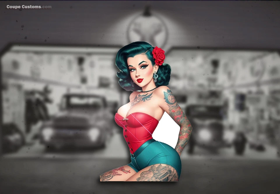 Роза Pinup стикер Hot Rod Ford Chevy сексуальный гонки девочка рокабилли панк-рок - Изображение 1 из 1