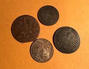 GERMAN STATES FRANKFURT 1822 HELLER, 1849 KREUZER, 1859 KREUZER, & 1843 3 KREUZE - Picture 1 of 2