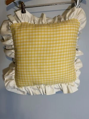 Vintage Ruffled Yellow Gingham 13x13 Throw Pillow  - Image 1 of 3