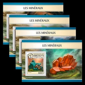 Minerals Amazonite Wulfenite Rhodochrosite MNH Stamps 2024 Djibouti 4 S/S - Picture 1 of 5