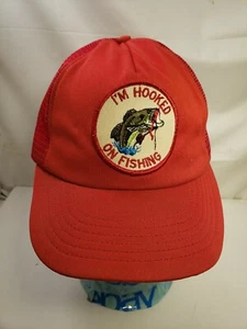 Im Hooked On Fishing Patch Red Trucker Hat USA - Picture 1 of 6