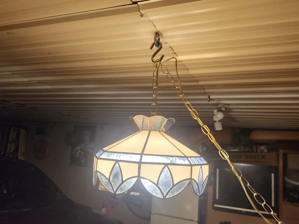 Винтажный TiffanyStyle витраж подвесной абажур белый прозрачный синий E G3D - Изображение 1 из 4