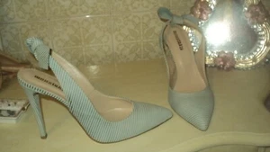 LIGHT BLUE GENUINE LEATHER PUMPS SLINGBACKS STILETTOS*EU38*US7.5*UK5 - Picture 1 of 4