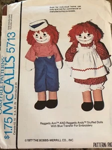 🌷 McCALL'S #5713 - CUTE 10"- 15" - 20" - 25" RAGGEDY ANN & ANDY DOLL PATTERN FF - Picture 1 of 2
