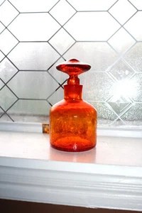 Vintage Rainbow Glass Orange Crackle Mushroom Decanter Mid Century - Picture 1 of 6