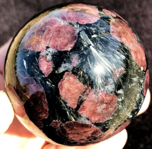 2,50"456g Goldblitz russische Astrophyllit rote Granat & Pyritkugel ip1744 - Bild 1 von 12