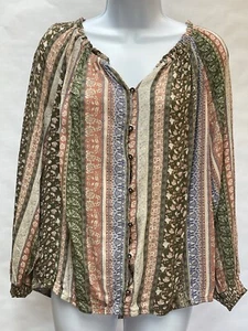 Maurices Women’s Sz L Floral Crinkle 100% Rayon Button Elastic hem Blouse - Foto 1 di 10