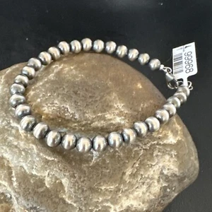 Native American Navajo Pearls 6mm Beads 7” Sterling Silver Bracelet 99967