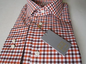NUEVO CON ETIQUETAS DORADA Ike Behar Nueva York Rojo Atardecer Naranja Cuadro Camisa de Vestir 15 1/2 LS 34/35 - Imagen 1 de 5
