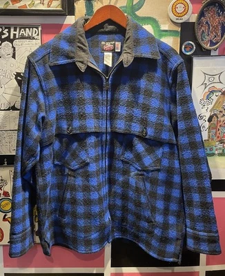 Vintage Johnson Woolen Mills Mackinaw Cruiser Jacket MED Blue Buffalo Plaid Wool - Image 1 of 4