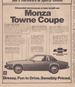 1975  Newspaper Print Ad GM Chevrolet Monza Towne Coupe Fun to Drive - Picture 1 of 1