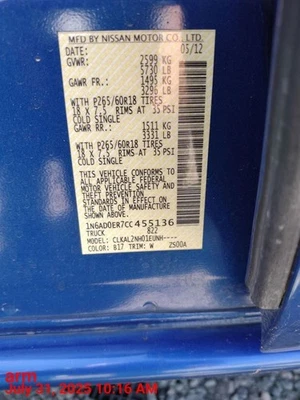 REAR AXLE DIFFERENTIAL HOUSING 43003EA003 2005-2019 NISSAN FRONTIER Foto 1 de 4