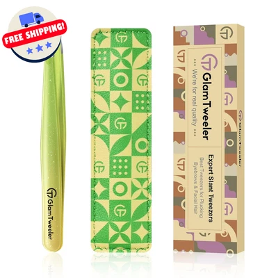 Eyebrow Tweezer, Slant Tip, Stainless Steel, Leather Case, Expert Precision - Изображение 1 из 4