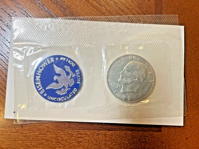 1971 S IKE Eisenhower 40% Silver Dollar US Coin Blue Ike - Uncirculated! - Image 1 of 3