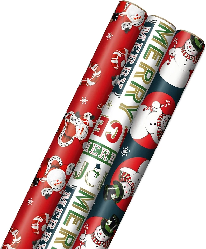 Hallmark Vintage Christmas Wrapping Paper Cut Lines on Reverse (3 Rolls 120 sq.