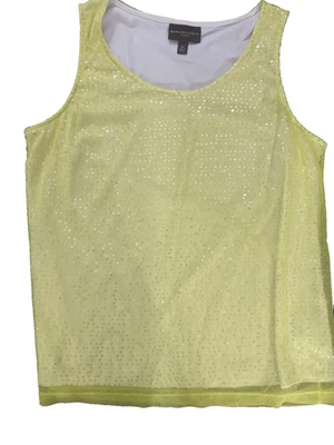 Top Dana Buchman Sin Mangas Lentejuelas Plateadas Capa Amarilla Superposición Talla 2XL Foto 1 de 2