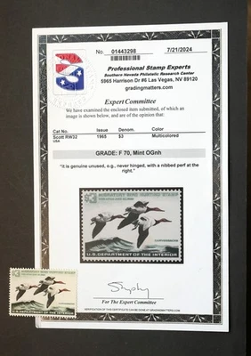 RW32 Federal Duck Hunting Stamps Certified Grade F 70 MNH, OG, 1965 - Image 1 of 4