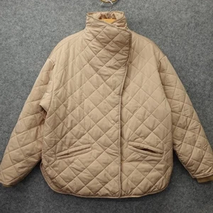 CUYANA Quilted Puffer Jacket Womens S M Light Wrap Beige Padded Funnel Coat Boxy - Picture 1 of 16