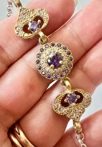 Amethyst Topaz Bracelet 14K Gold on Solid 925 Art Deco Revival White Genuine gp - Picture 1 of 12