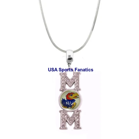 NCAA - Kansas Jayhawks MOM Necklace With Rhinestones On A 925 SS Snake Chain Cover