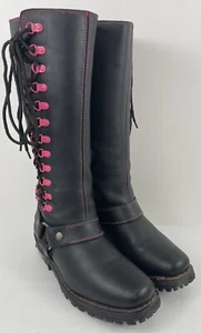 Milwaukee Leather Black Harness Boot/Fuchsia/Lace MBL9367 Motorcycle Boot SZ 8.5 - Picture 1 of 11