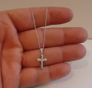 CROSS NECKLACE PENDANT W/ .45 CT LAB CREATED DIAMONDS 925 STERLING SILVER - Picture 1 of 7