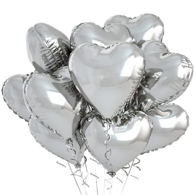 Biapian Silver Foil Heart Balloons, 10PCS Silver Heart Shape Balloons, - Image 1 of 4