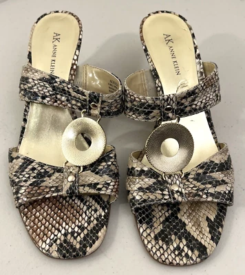 ANNE KLEIN Tacones Deslizantes, Dorado Natural Estampado Reptil Puntera Abierta 10M Foto 1 de 4