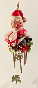 Carillon a vento Babbo Natale Poinsettia bacche di agrifoglio decorazione plastica Natale - Foto 1 di 9