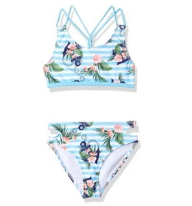 Jantzen Girls Kids Swim Two Piece Floral/Stripe Swimsuit Set Multi Size 7 2537 - Picture 1 of 2