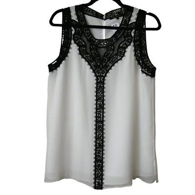 Kobi Halperin Tank Top Size Medium White Black Embroidered Lace Sleeveless - Image 1 of 4