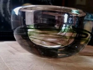 Kosta Boda Anna Ehrner Atoll Votive Dark Green Swirls Candle Holder Bowl Sweden - Picture 1 of 5