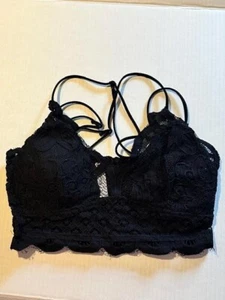 Zenana Black Floral Lace Strappy Stretchy Padded Bralette L - Picture 1 of 4