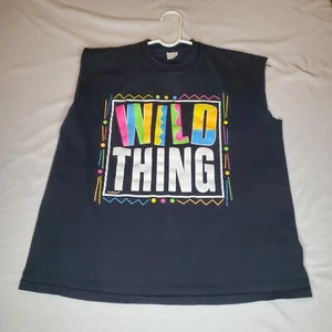 Vintage Wild Thing Cut-off Tank Top USA Black Unisex Size L 21x25 Bright Colors - Picture 1 of 15