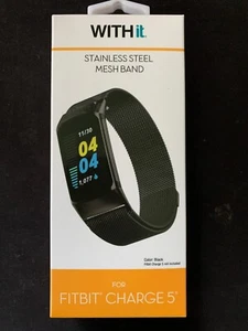 CON banda de malla de acero inoxidable para Fitbit Charge 5 negro - Imagen 1 de 5